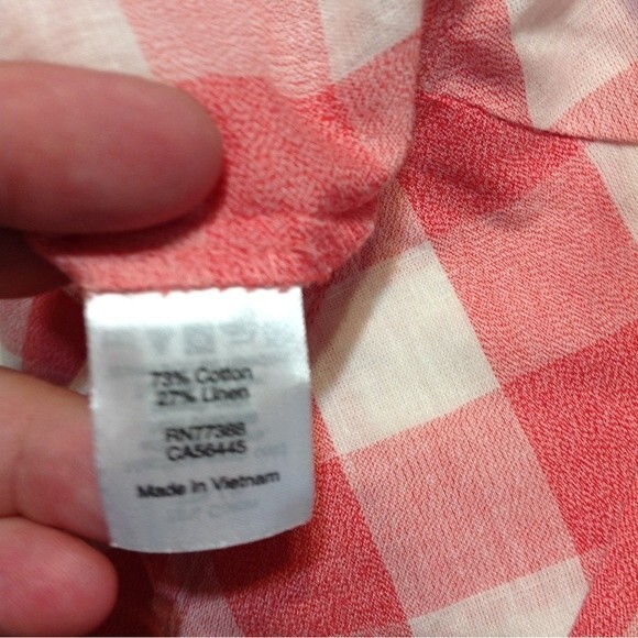 J. CREW Size 2 Peach White Check Cotton Linen Sleeveless Top Keyhole Tie Bow Hem - Picture 5 of 6